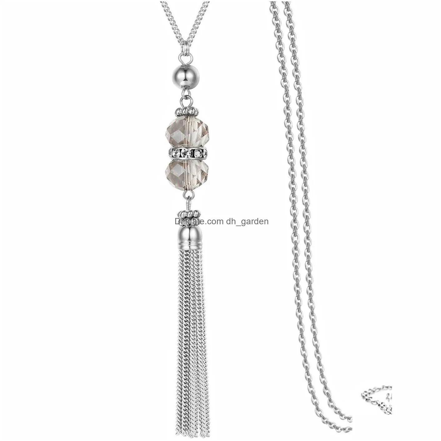 Korean Crystal Long Necklace Women Sweater Chain Fashion 2019 New Rhinestone Beads Alloy Tassel Bijoux Shiny Blue Party Jewelry Lady