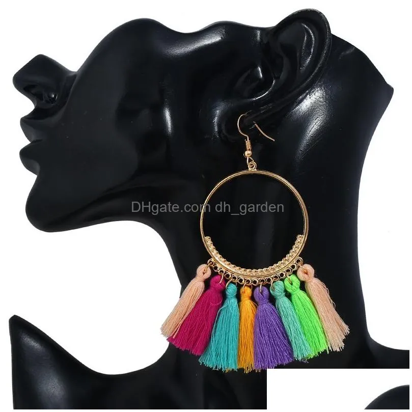 16 Colors Trendy Ethnic BohemianTassel Chandelier Dangle Earrings For Women Girl Handmade Jewelry Colorful Big Hoop Statement Earrings