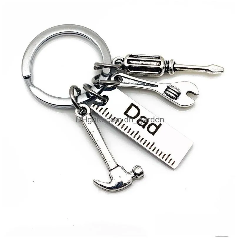2020 New Stainless Steel Keychain Dad Papa Grandpa DIY Hammer Screwdriver Wrench Dad`s Tools Key Chain for Father`s Day Gift