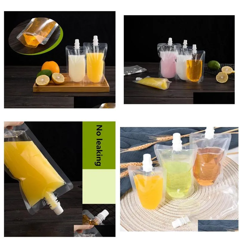 wholesale 17oz 500ml stand-up plastic drink packaging bag spout pouch for beverage liquid juice milk coffee 200-500ml