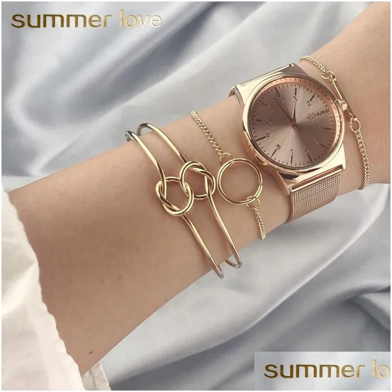 new popular 3pcs set womens fashion european bracelet simple double knot loop metal chain bracelet geometry bohemian jewelry wholesale