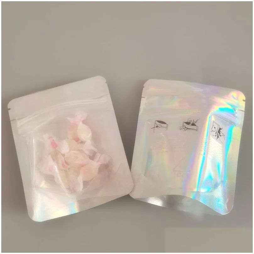 Packing Bags Resealable Plastic Retail Clear Childproof Packaging Bags Holographic Transparent Pouch Smell Proof Mylar Bag For Dry Flo Dhhti