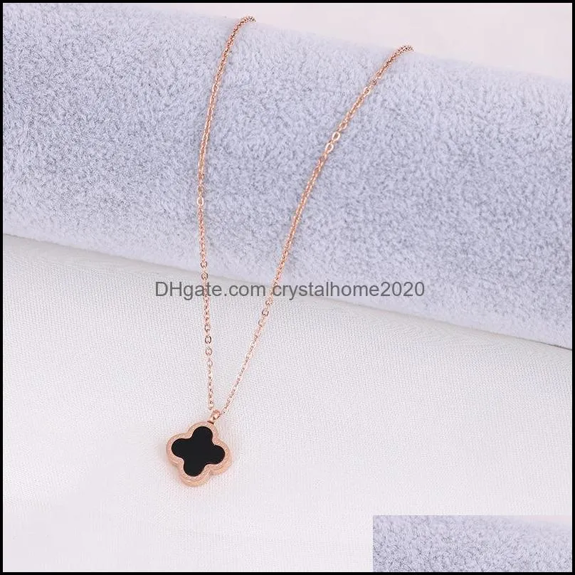 necklace hanchao four leaf clover rose gold womens fashion titanium steel simple clavicle chain