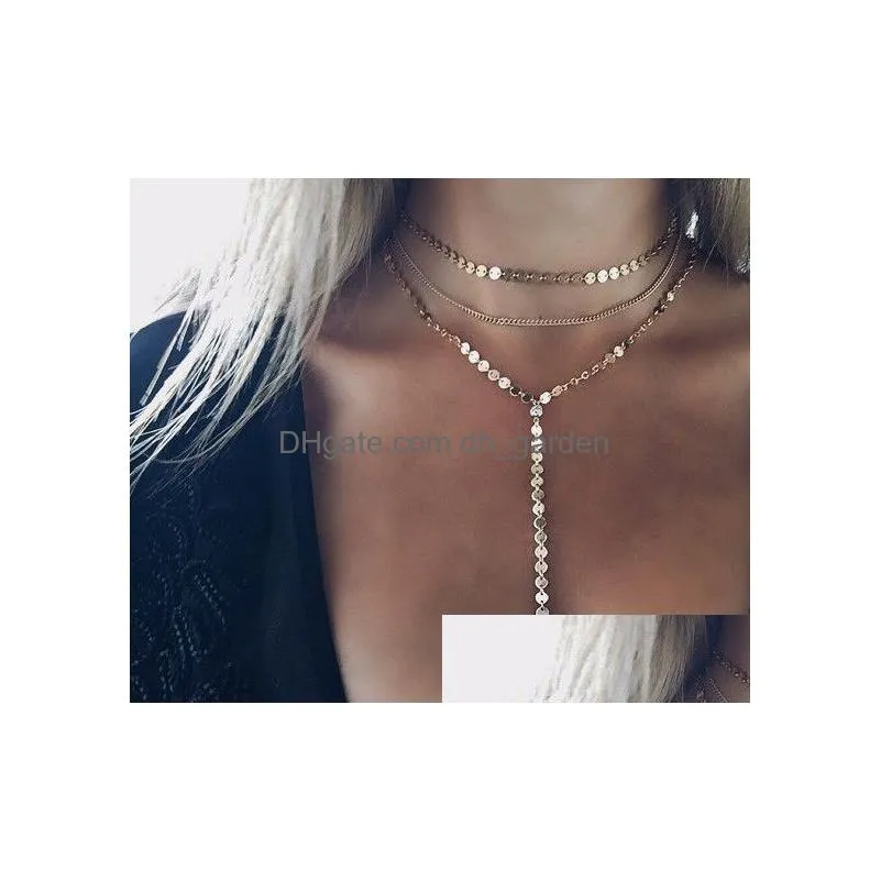 hot sale sexy multilayer sequins long tassel choker necklace accessories for women jewelry layers choker collar women jewelry free