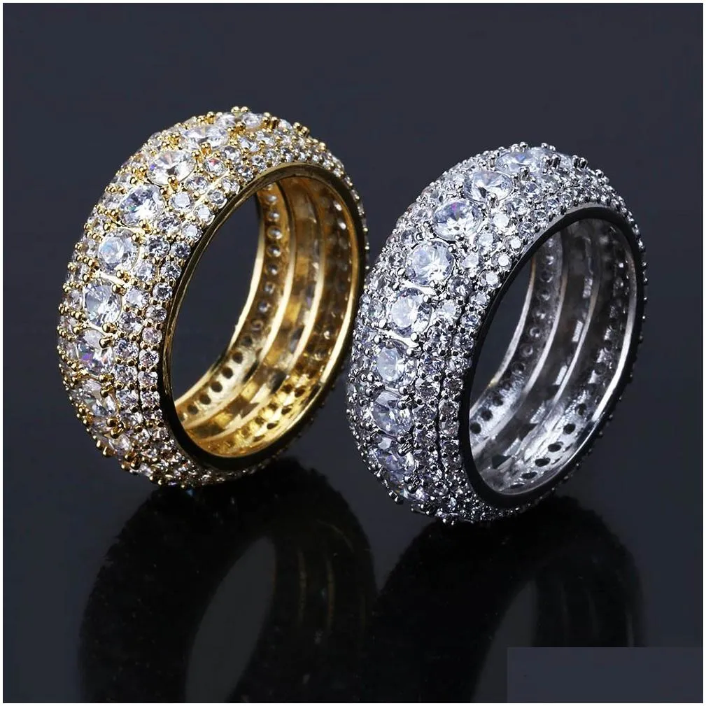 Cluster Rings Jewelry Hiphop Diamond For Men 18K Gold Plated Bling Cubic Zirconia Hip Hop Drop Delivery 2021 Ohr58