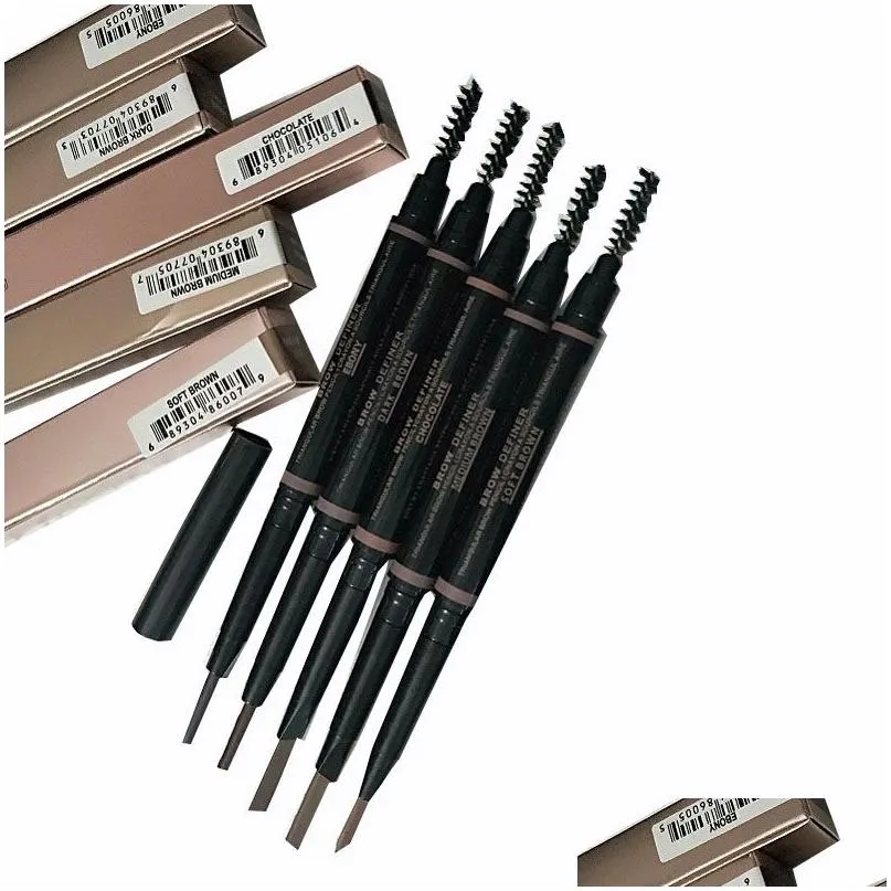 in stock! makeup double eyebrow pencil brow definer skinny crayon ebony/soft brown/dark brown / medium brown