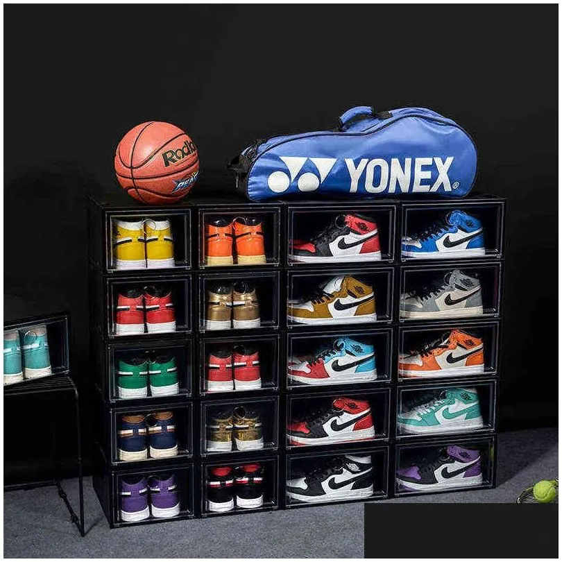 Storage Boxes & Bins 6-12Pcs Large Shoe Box Stackable Display Der Storage Heel Case Cabinet Sneaker Plastic Organizer Home Closet Drop Dhbis