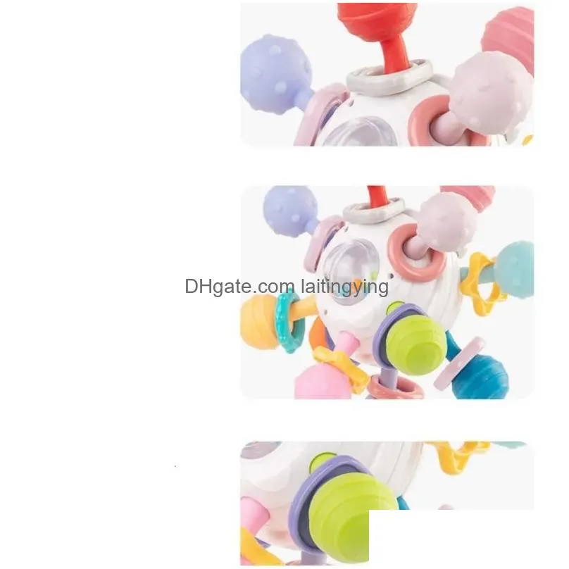  5.7cm stock soft rubber baby handbell toy baby grasping training can bite silicone gum ball puzzle early education 3-12 months