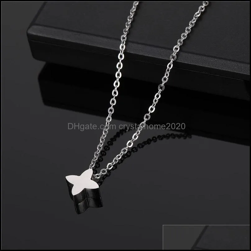 pendant necklaces small stainless steel three-dimensional lucky love heart plant four-leaf clover shape necklace woman mother gift