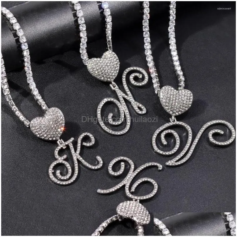 chains hip hop shine crystal cursive name initial letter necklace for women iced out bling zircon tennis chain wedding jewelry