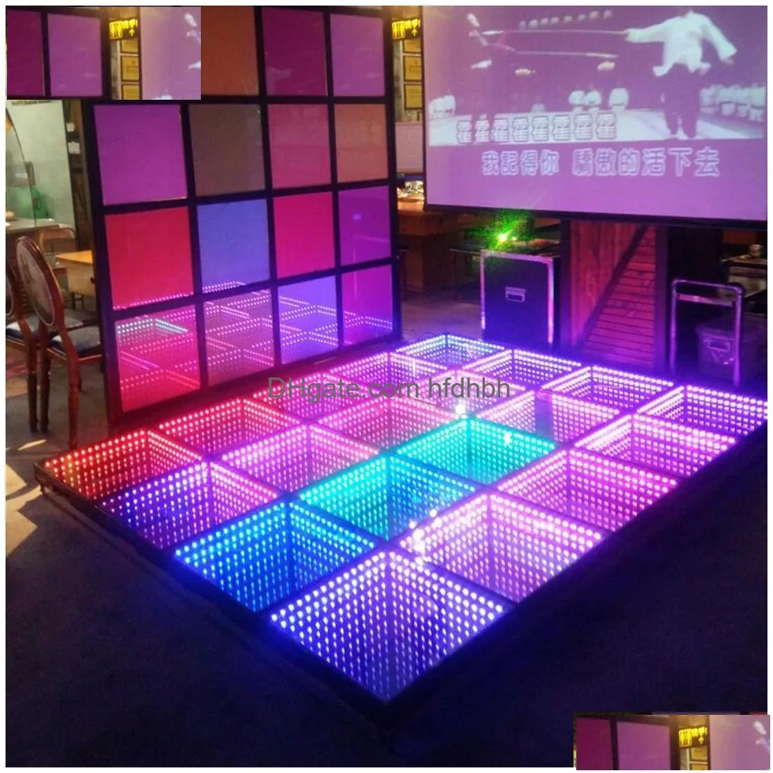 infinity mirror 3d led dance floor stage lighting effect wireless remote light tiles rgb 3in1 dmx flooring panel for events nightclubs party