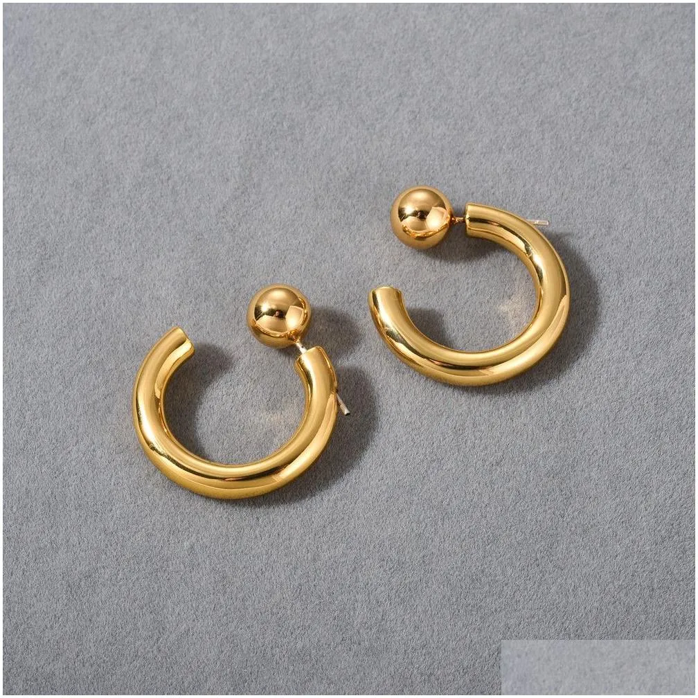 metal thick c-shaped open loop earrings fashionable and personalized trend gold bean earrings fashionable and versatile gold bean hippop