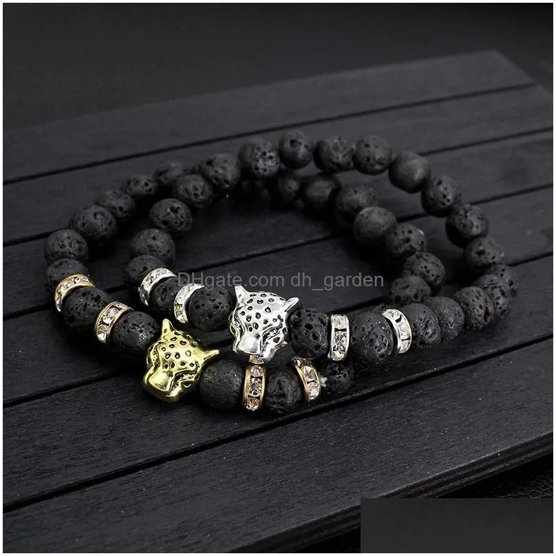 handmade 8mm natural stone leopard beads bracelet for women men healing lava stone elastic bracelet fashion jewelry gift