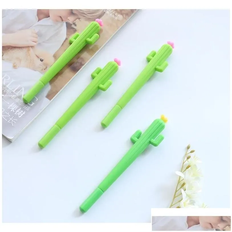 Ballpoint Pens Wholesale 1Pcs New Cute Creative Kawaii Cactus Gel Pen Succent Plants Stationery Kids Gift Sc Jlltud Drop Delivery Offi Otaqn