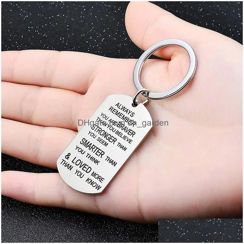 Trendy Stainless Steel Keychain Brother Key Rings Jewelry Engraved Inspirational Word You are Braver Stronger Smarter Than You Think