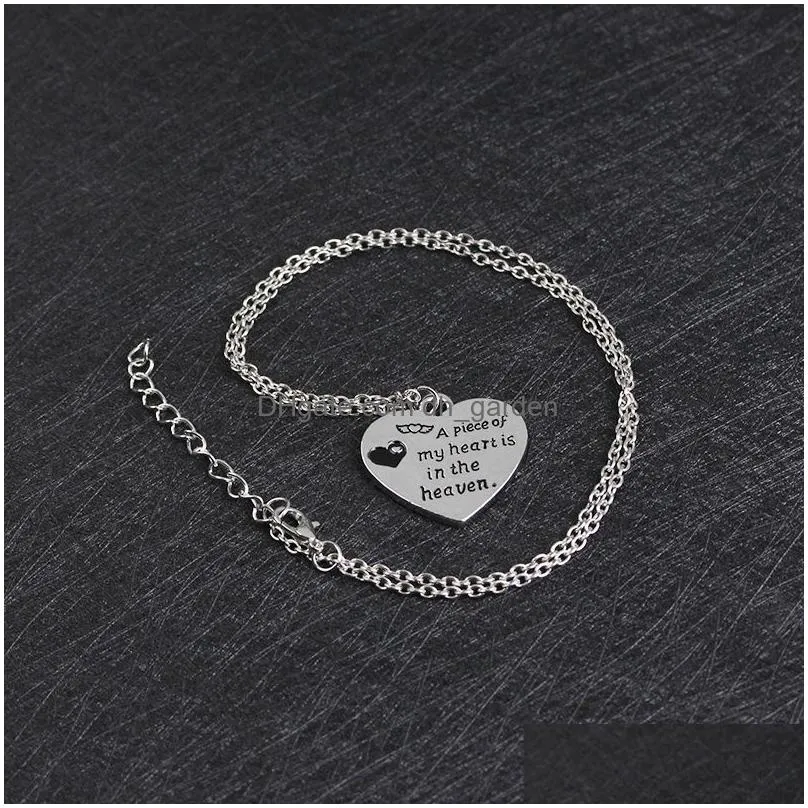 New Fashion A piece of my heart is in the haven words charm jewelry round heart necklace for woman silver heart pendant necklace