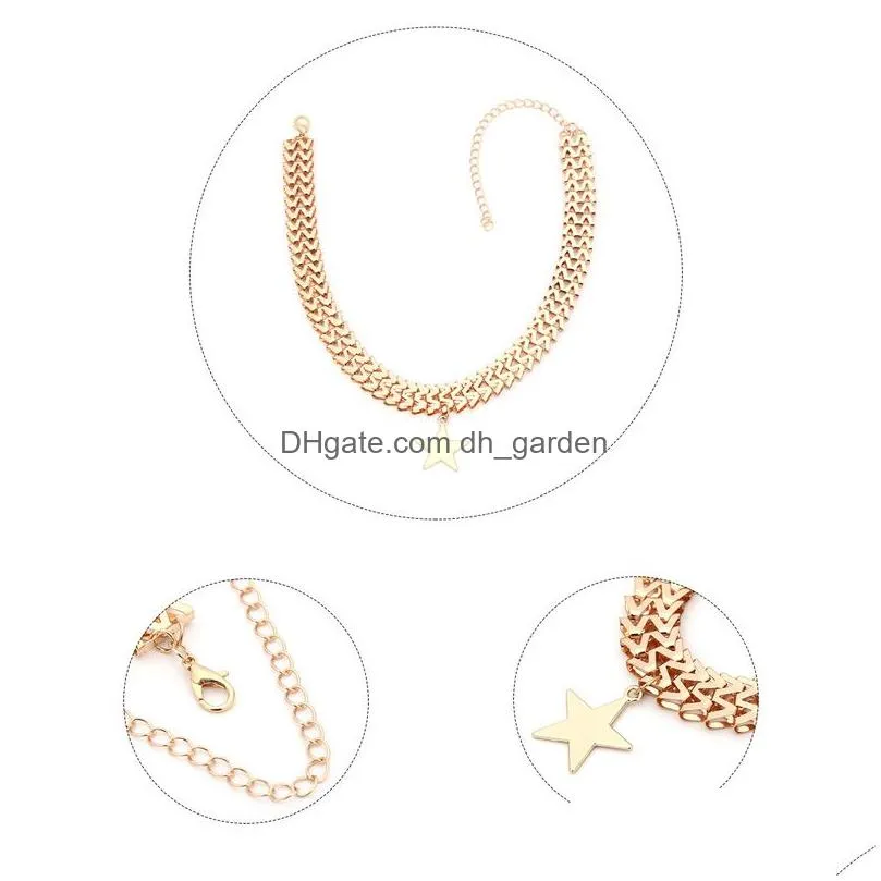 New Trendy Punk Rock Gold Color Stars Pendant Choker Necklaces Jewelry Thick Chain Neck Collar for Women Statement Necklace 2018