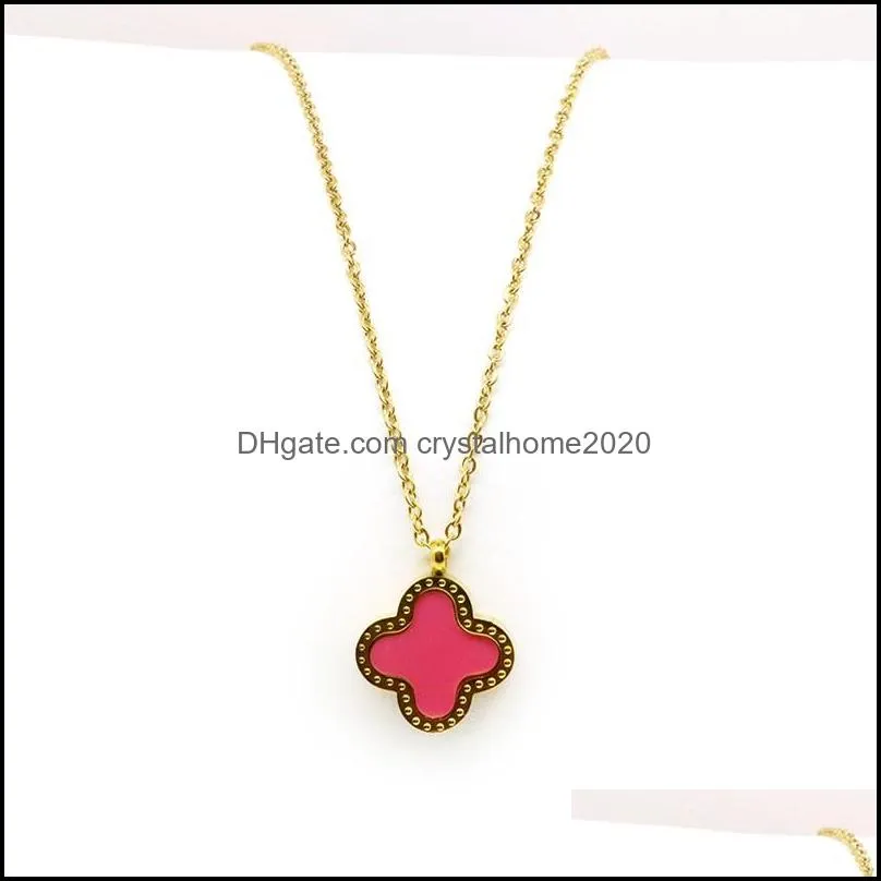  trendy 18k gold double side red black clover pendant necklace jewelry for women gift