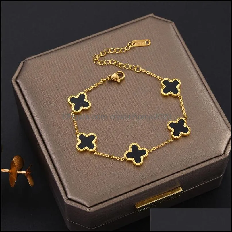 classic design colorful clover charm bracelet 18k rose gold stainless steel jewelry for women gift