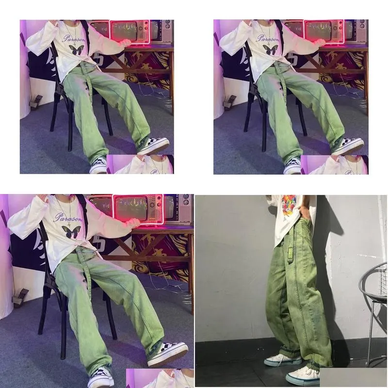 jeans houzhou green jeans women y2k baggy streetwear hiphop high waist denim pants harajuku vintage loose trousers female korean style