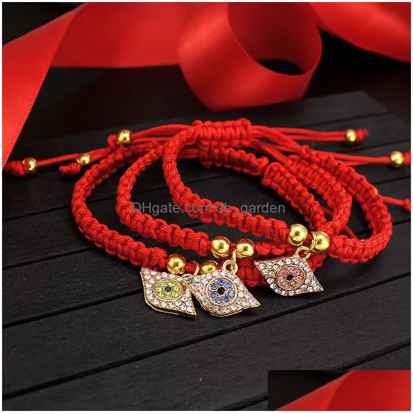 2021 Hanmade Fatima Hand Evil blue Eye Pendants Woven Red String Chain Bracelet For Women Fashion Lucky Gold Plated Beads Bracelets