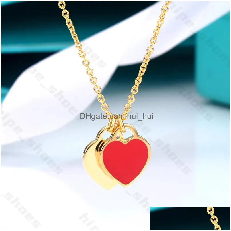 luxury womens fashion jewelry set - heart-shaped double heart designer necklace white copper pendant with diamonds ideal gift for girls comes with