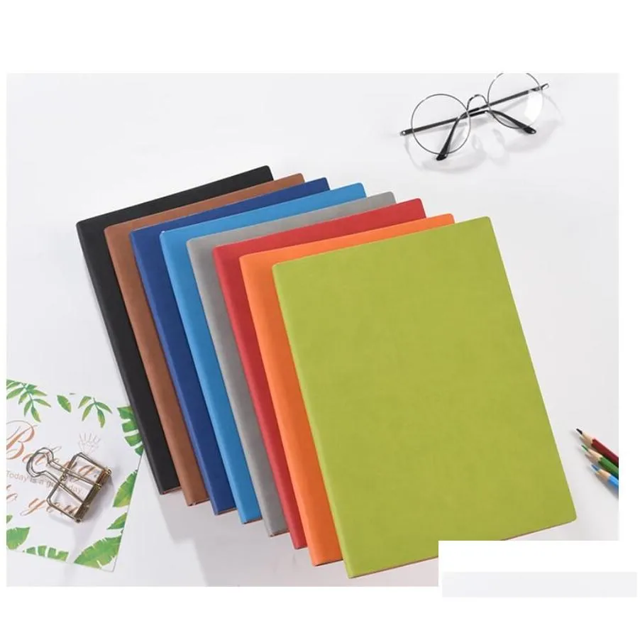 wholesale high quality a5 simple classic solid notepads soft leather pu journal notebooks daily schedule memo sketchbook home school office supplies gifts 10