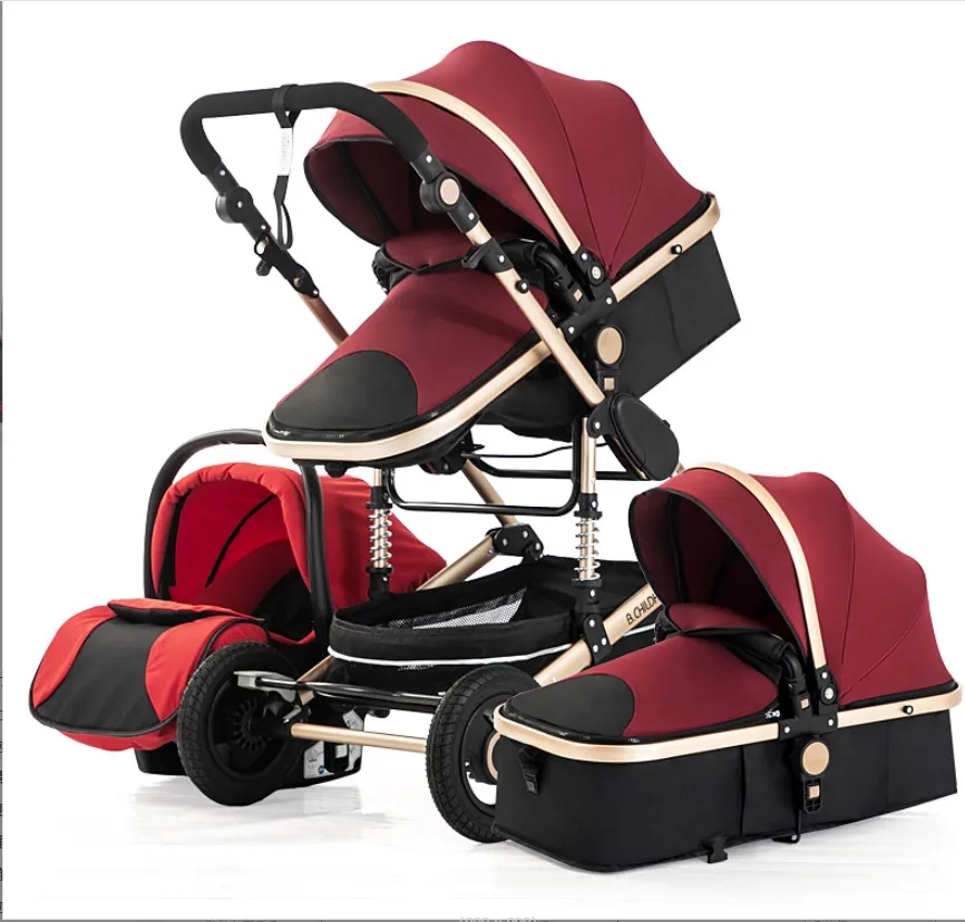 Strollers# Mtifunctional 3 In 1 Baby Stroller Luxury Portable High Landscape 4 Wheel Folding Carriage Gold Born Drop Delivery Kids M Ot9Bh