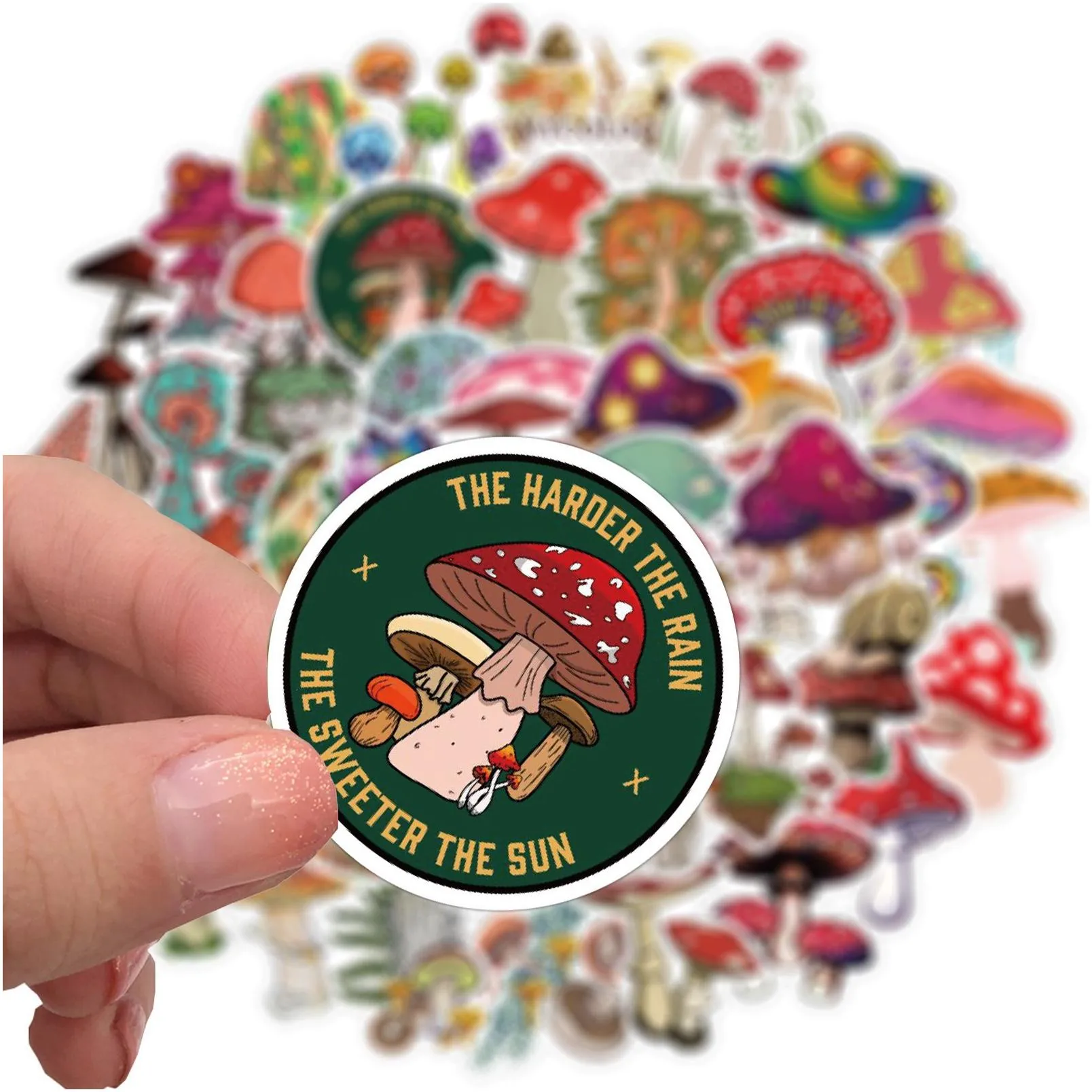 50pcs/lot cute cartoon mushroom graffiti stickers diy decorative trunk motorcycle trolley case waterproof removable stickers