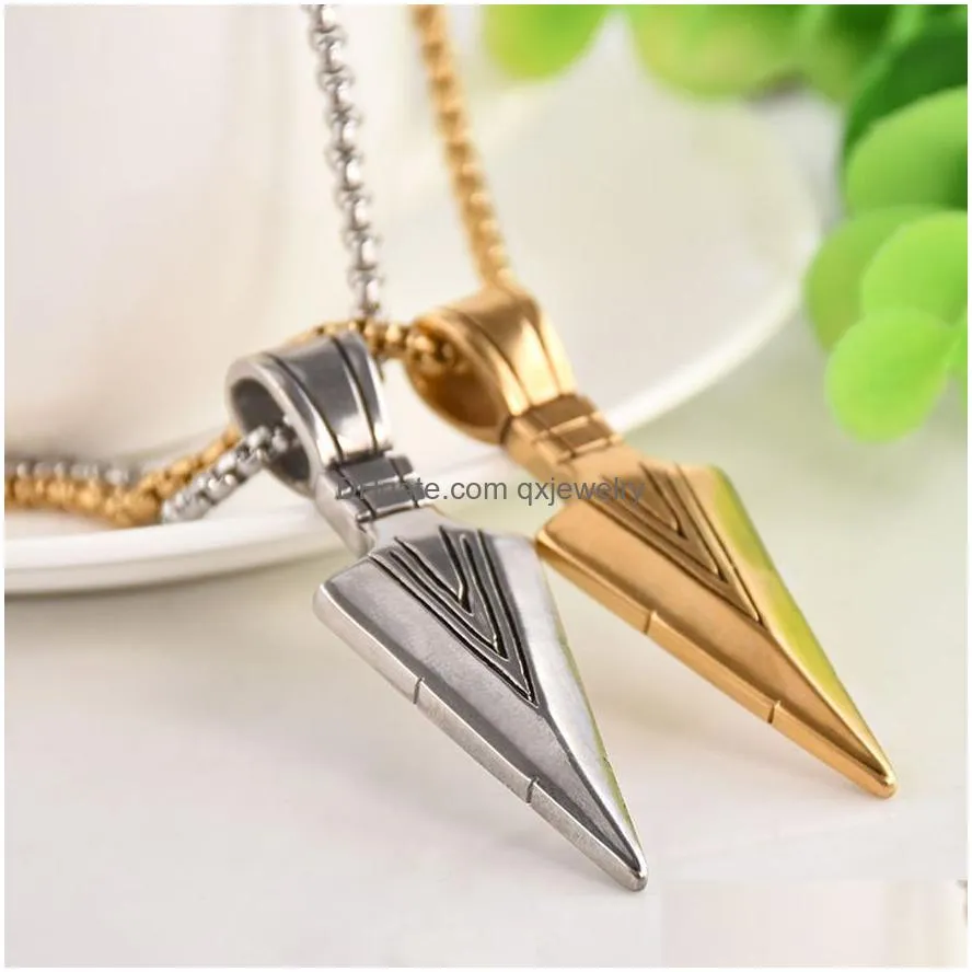 Pendant Necklaces Fashion Mens Vintage Spearhead Arrowhead Gold Pendant Man Necklace Chain Luxury Special Surf Bike Stainless Steel Je Dh3Xz