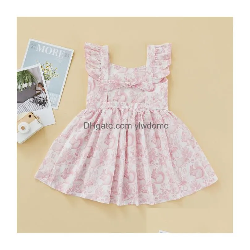 Rompers Baby Girl Rompergirl Dress Cartoon Rabbit Print Design Sleeveless Ruffle Hem Cute Jumpsuit Summer Outfit 230525 Drop Delivery Dh60V