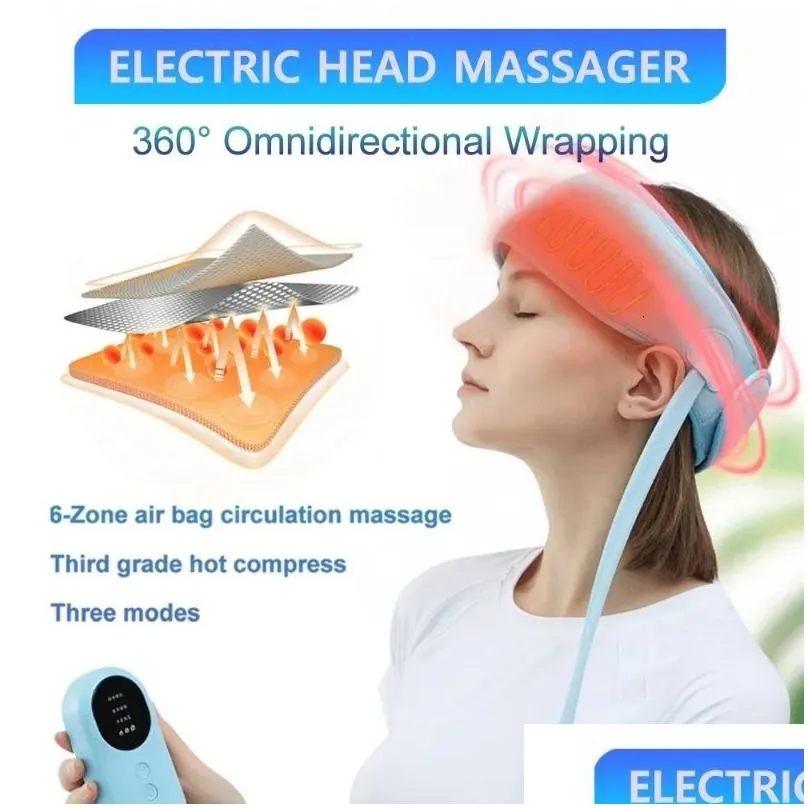 head massager electric air pressure compress kneading massage migraine relief stress headache improve sleep airbag headband 230801