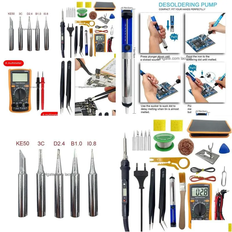 Cell Phone Chargers Electric Soldering Iron Kit Set Digital Temperature Adjustable Welding Tool Solder Tin With Tips Repair Tools Dr Dhgnz