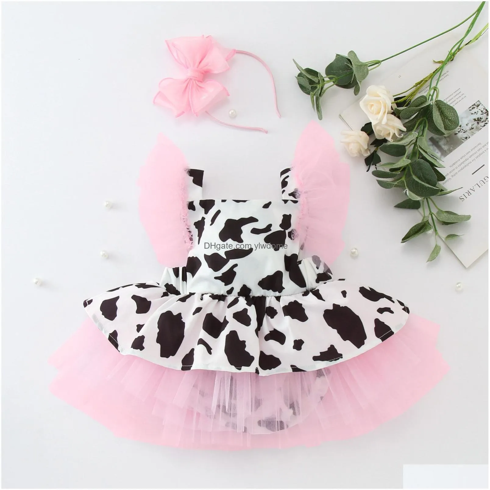 Rompers 18 Baby Girl Clothes Toddler Girls Romper Dress Infant Cow Print Tle Born Sleeveless Modern Boy 230525 Drop Delivery Dhq27