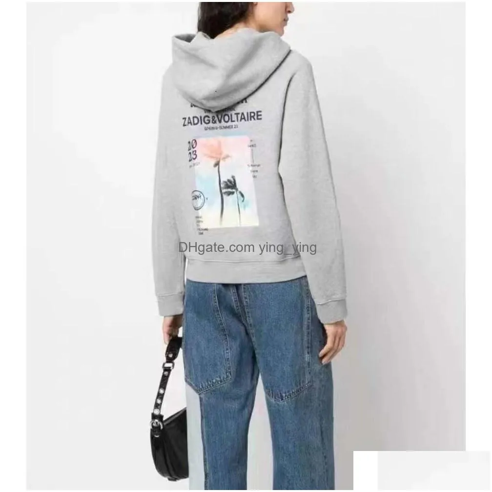 Womens Hoodies Sweatshirts Zadig Voltaire Fashion Trend Designer Sweatshirt Hooded Vintage Printed Slim Classi P Cotton Casual Drop Dh1Vc