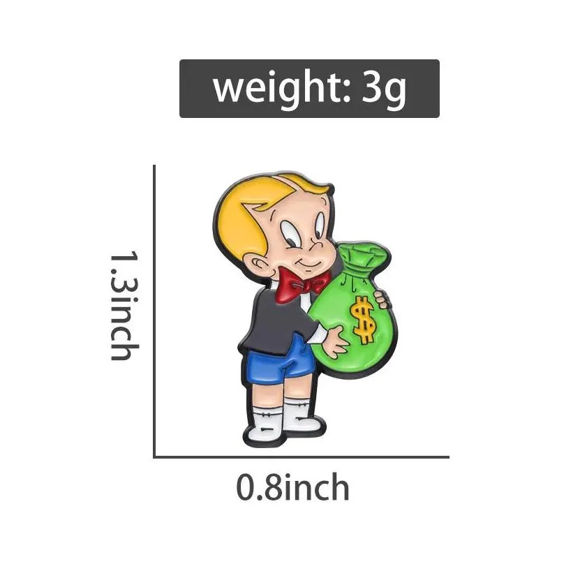 cartoon richie rich money bag brooch enamel pin cute boy badge accessories decorative hats clothes backpack fashion jewelry pin