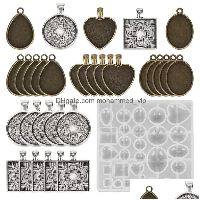 necklaces silicone mold sets with 30pcs pendant base epoxy resin molds time gem cabochon accessories for diy jewelry making supplies