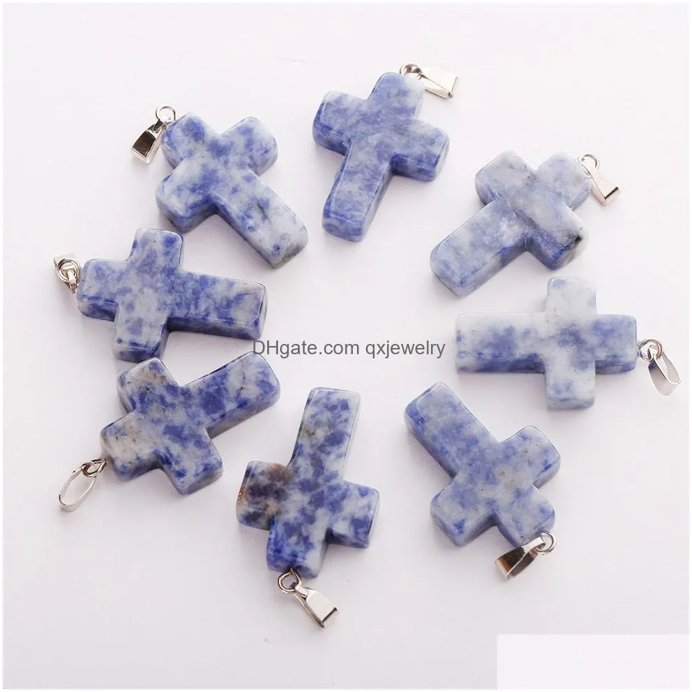 Pendant Necklaces Whole 50Pcs Lot Charms High Quality Cross Pendant Natural Crystal Stone Pendants For Jewelry Making Earring Necklace Dhzei