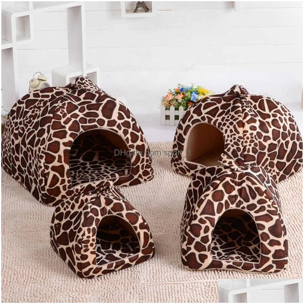 kennel foldable soft winter leopard dog bed strawberry cave dog house cute nest fleece cat housethe2577