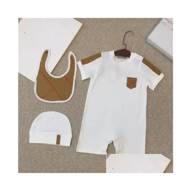 cotton kids newborn baby clothing set infant toddler jumpsuits + hat and bib suit outfits summer boy girl romper