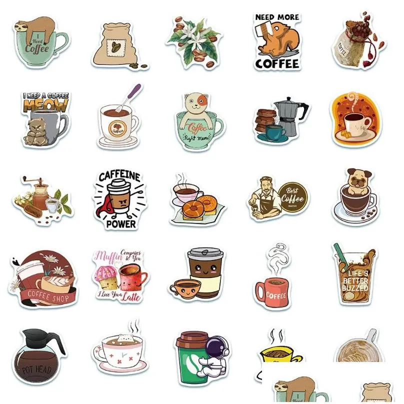 50pcs/lot various cute coffee cartoon stickers leisure time sticker for helmet motorcycle phone case luggage laptop graffiti sticker decal kids
