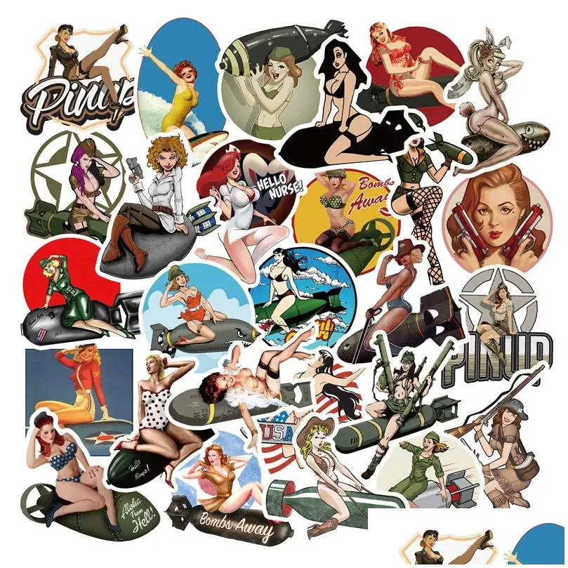 50pcs bomb girl vintage pin up stickers pack non-random graffiti car bike luggage sticker laptop skateboard motor water bottle decal