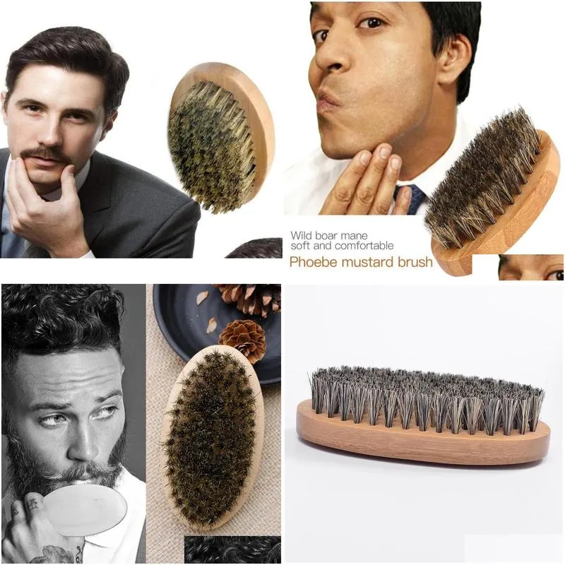 new boar hair bristle beard mustache brush military hard round wood handle antistatic peach comb hairdressing tool for men gi2427943