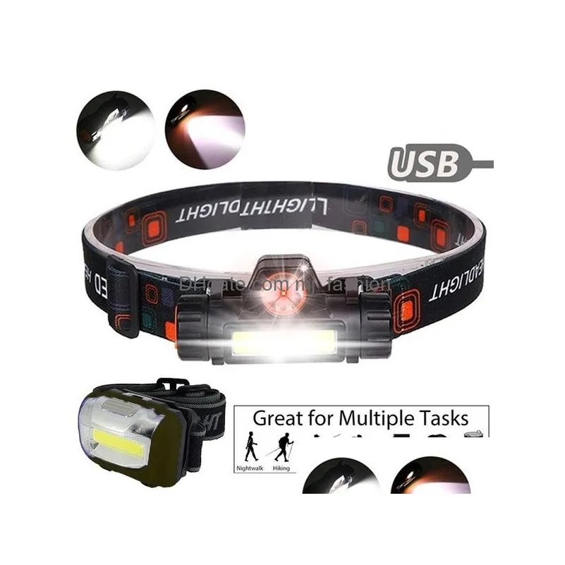 Fishing Accessories Portable Mini Powerf Led Headlamp Xpecob Usb Rechargeable Headlight Battery Waterproof Head Lamp Flashlight Cyclin Dhrha