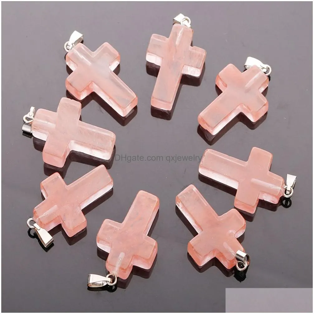 Pendant Necklaces Whole 50Pcs Lot Charms High Quality Cross Pendant Natural Crystal Stone Pendants For Jewelry Making Earring Necklace Dhzei