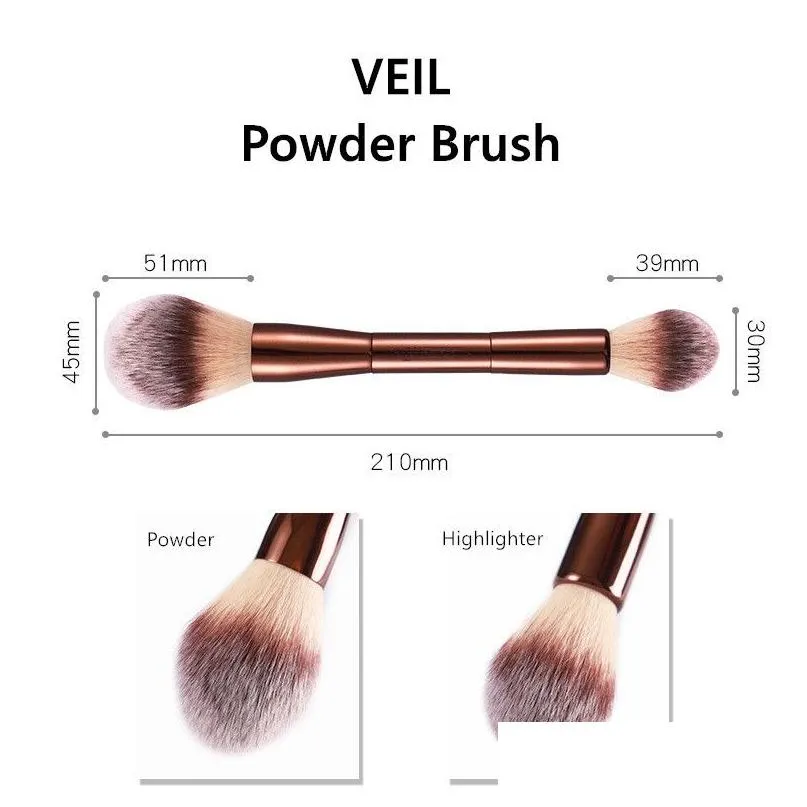 hourglass veil powder makeup brush - double-ended highlighter setting cosmetics brush ultra soft synthetic hair