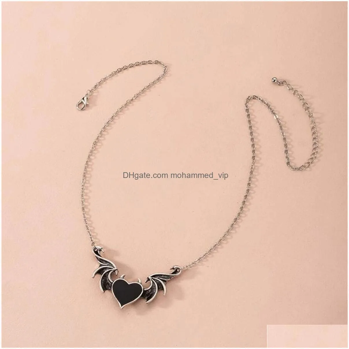 creative devil heart necklace alloy drop nectarine heart demon wing pendant necklaces jewelry collares gargantilla mujer