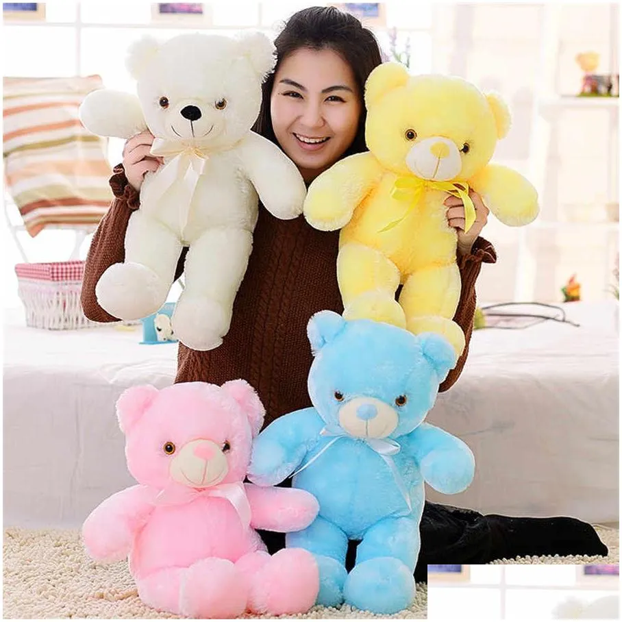 30cm luminous plush toys light up led colorful glowing teddy bear stuffed animal doll kids christmas gift for children girls