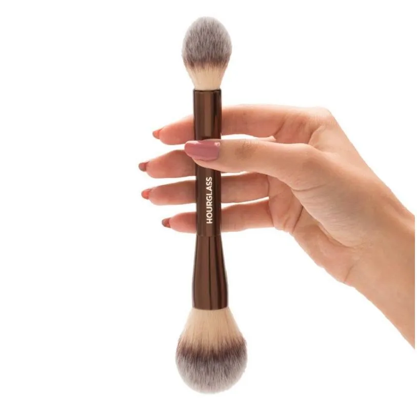 hourglass veil powder makeup brush - double-ended highlighter setting cosmetics brush ultra soft synthetic hair