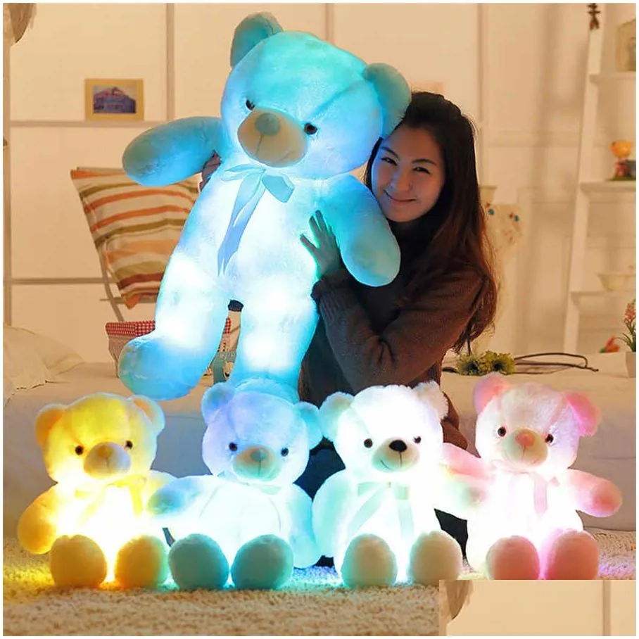 30cm luminous plush toys light up led colorful glowing teddy bear stuffed animal doll kids christmas gift for children girls